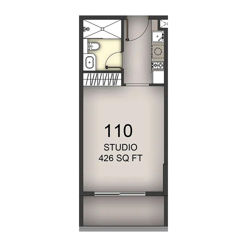 Aizel Tower Studio floor plan, 426 sqft
