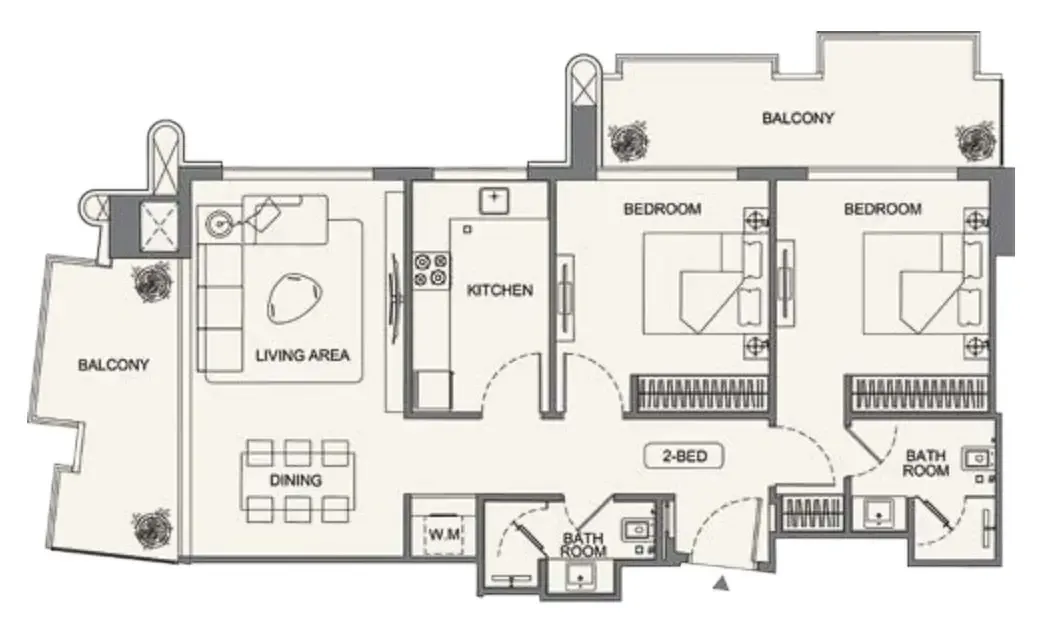 Binghatti Wraith 2 bed floor plan, 1,114 sqft