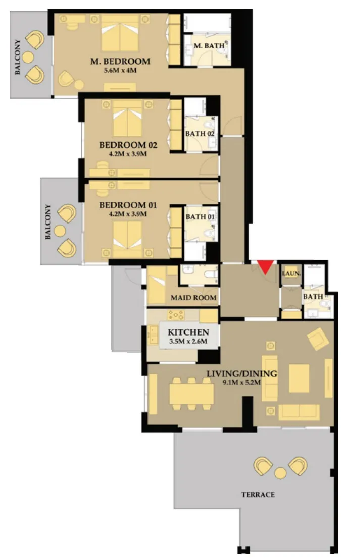 Riva Residence 3 bed floor plan, 2,638 sqft