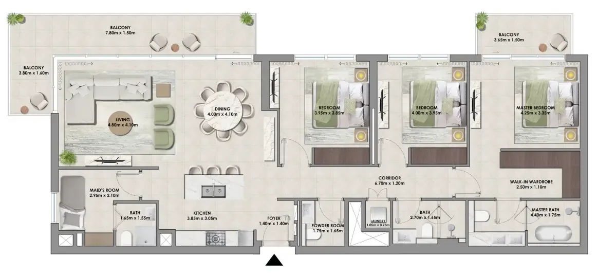 Palace Residences Hillside Towers A & B 3 bed floor plan, 1,882 sqft