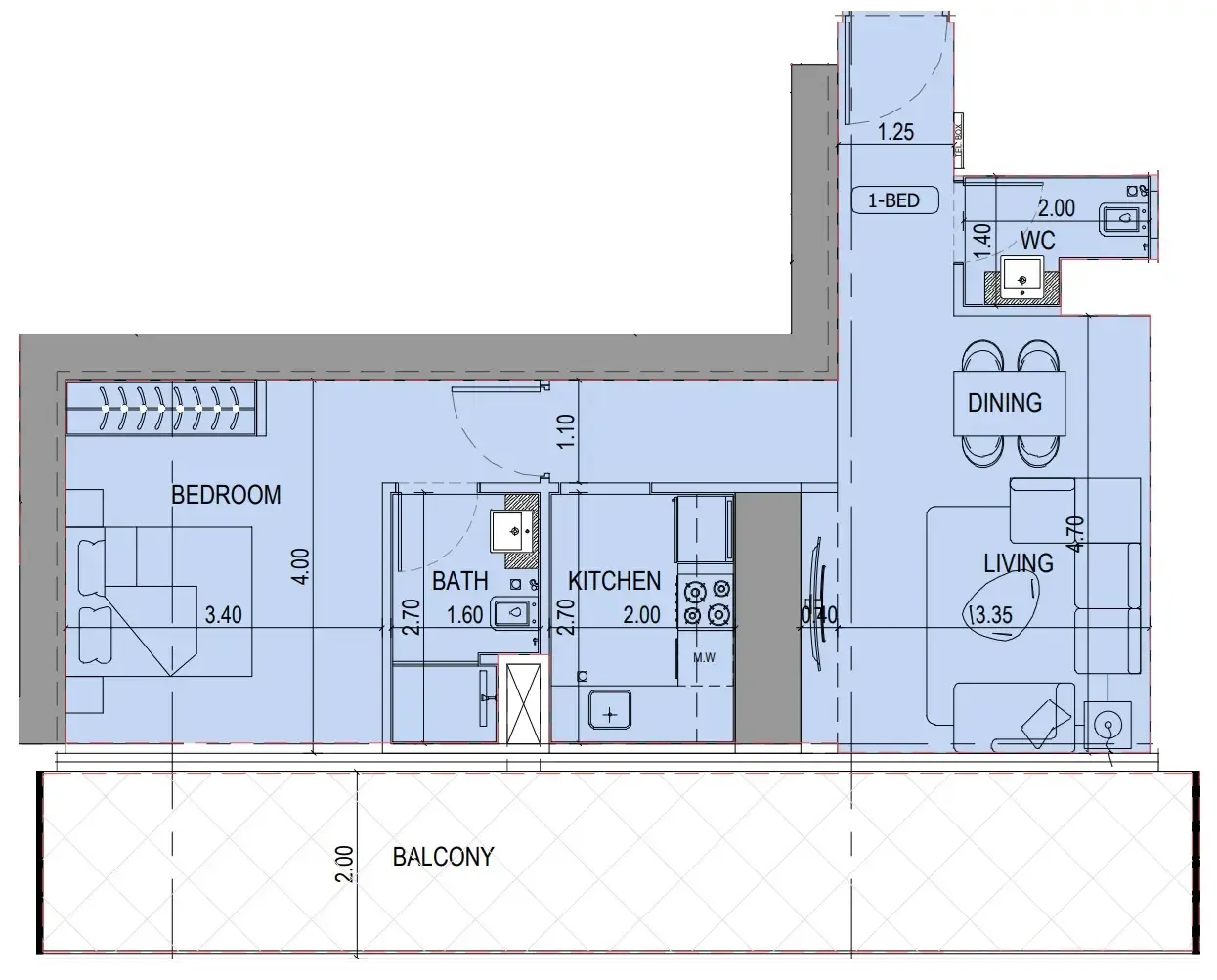 Binghatti Sky Terraces 1 bed floor plan, 934 sqft