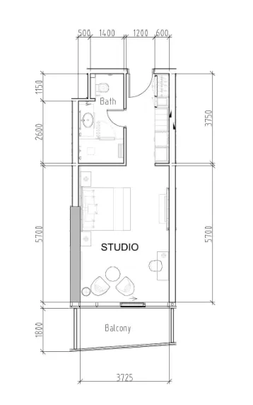 Damac Hills - Radisson Dubai Studio floor plan, 493 sqft