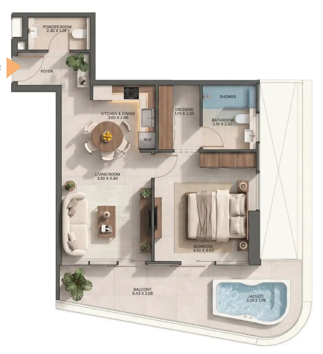 Zen Lagoons by Sanzen 1 bed floor plan, 911 sqft