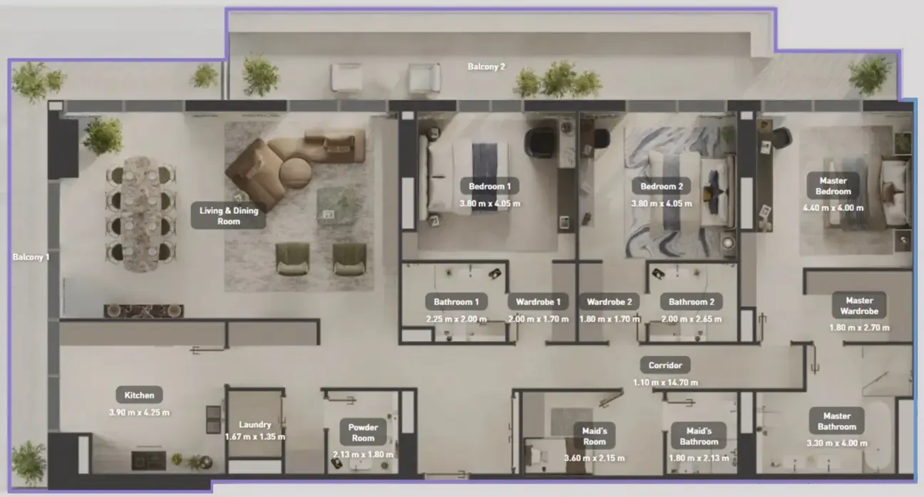 Juman 1 3 bed floor plan, 2,716 – 2,991 sqft