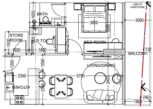 Al Haseen Residences 6 1 bed floor plan, 759 sqft