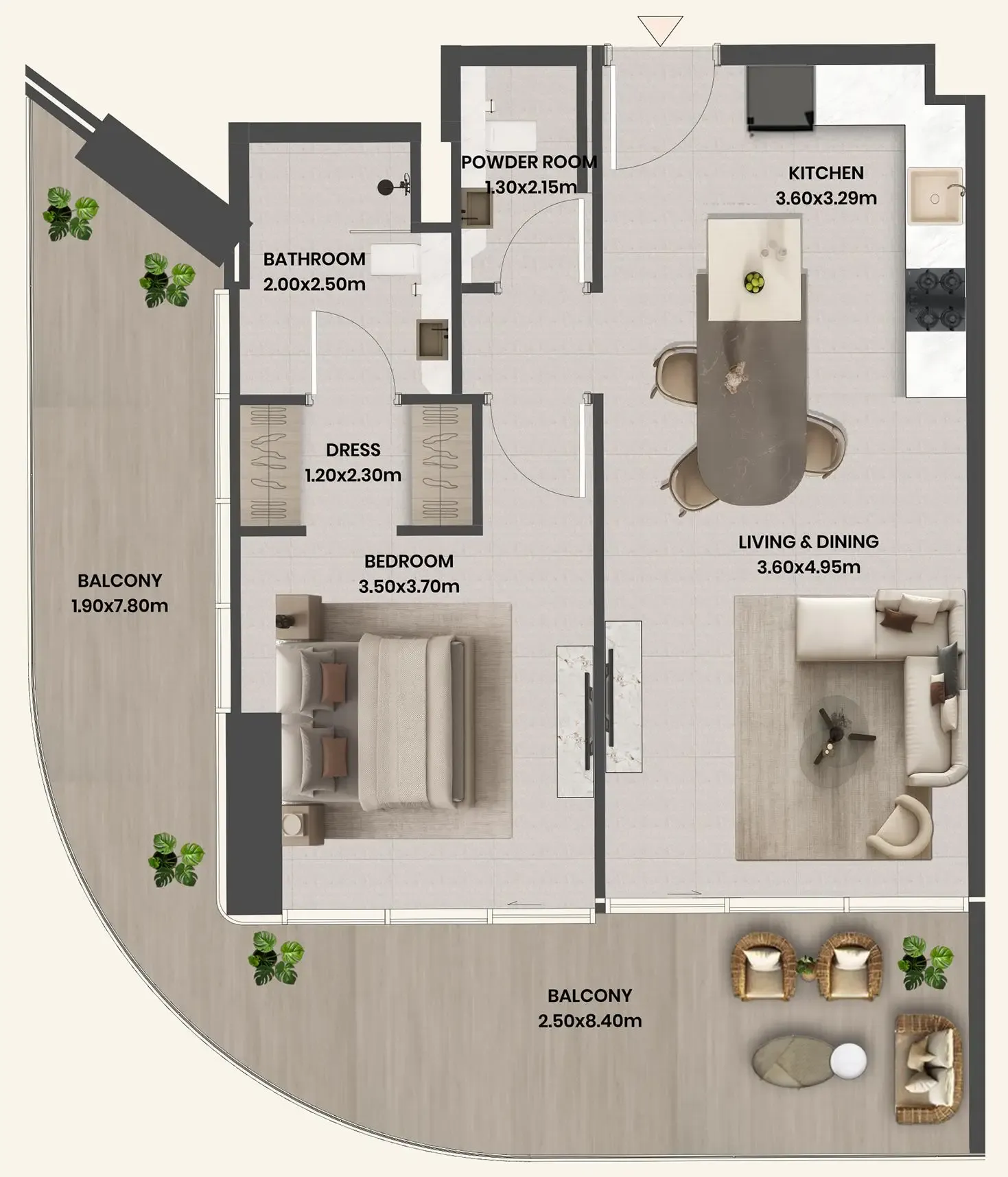 Divine Al Barari 1 bed floor plan, 997 sqft
