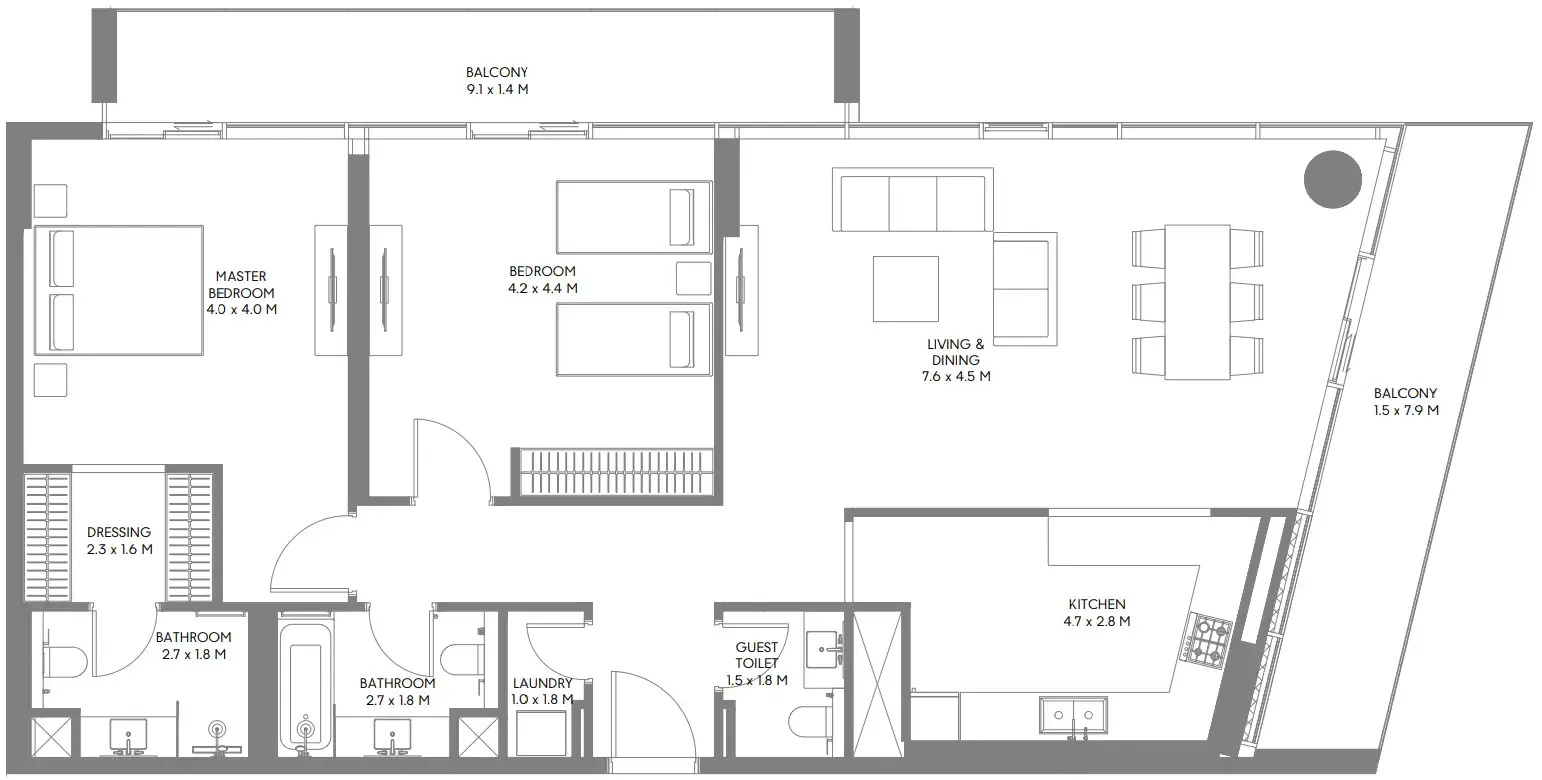 The Gate 5 2 bed floor plan, 1,672 sqft