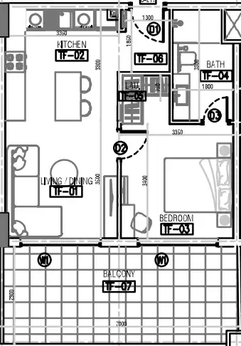 Laya Courtyard 1 bed floor plan, 752 sqft