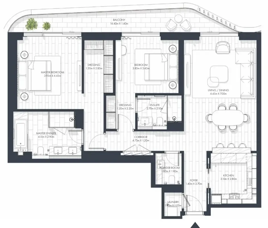 Sunstone 2 bed floor plan, 1,538 – 1,981 sqft