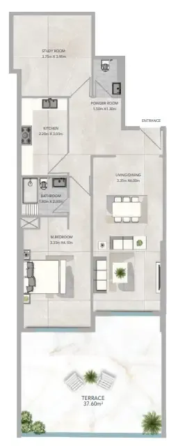 Azha Views Residences 1 bed floor plan, 1,613 sqft