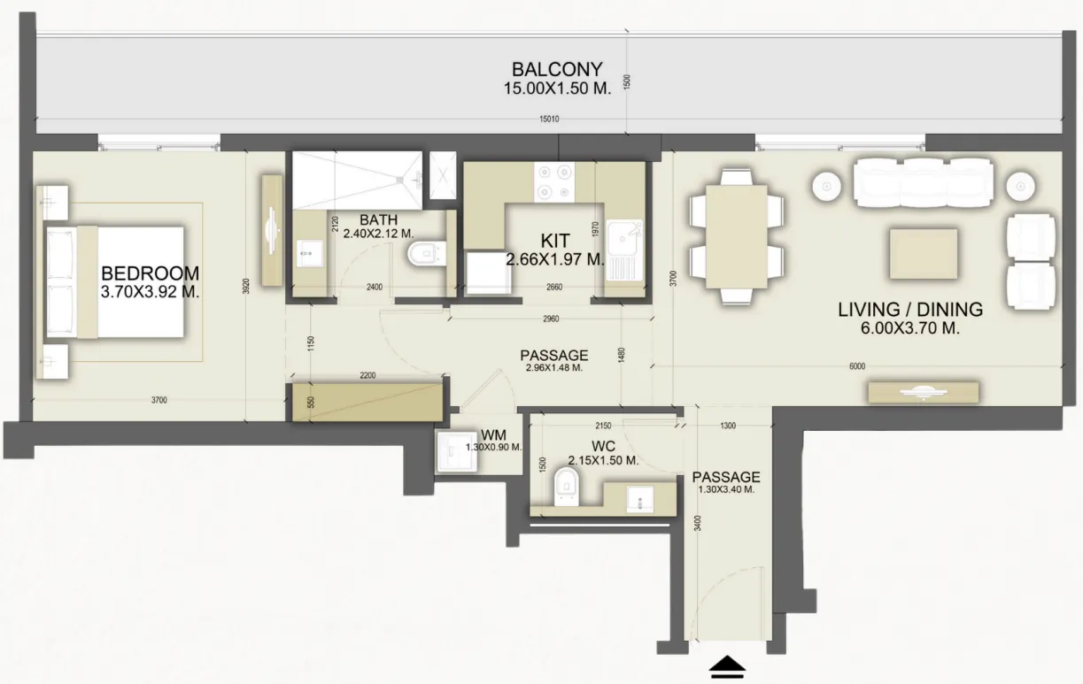 Dalmore Tower 1 bed floor plan, 1,030 sqft