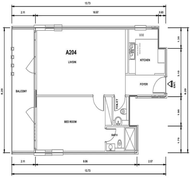 Parkwood Residences 1 bed floor plan, 1,086 sqft