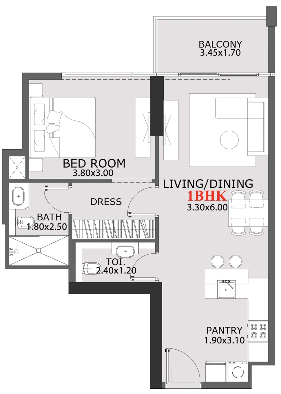 Provenza Residences 1 bed floor plan, 685 sqft
