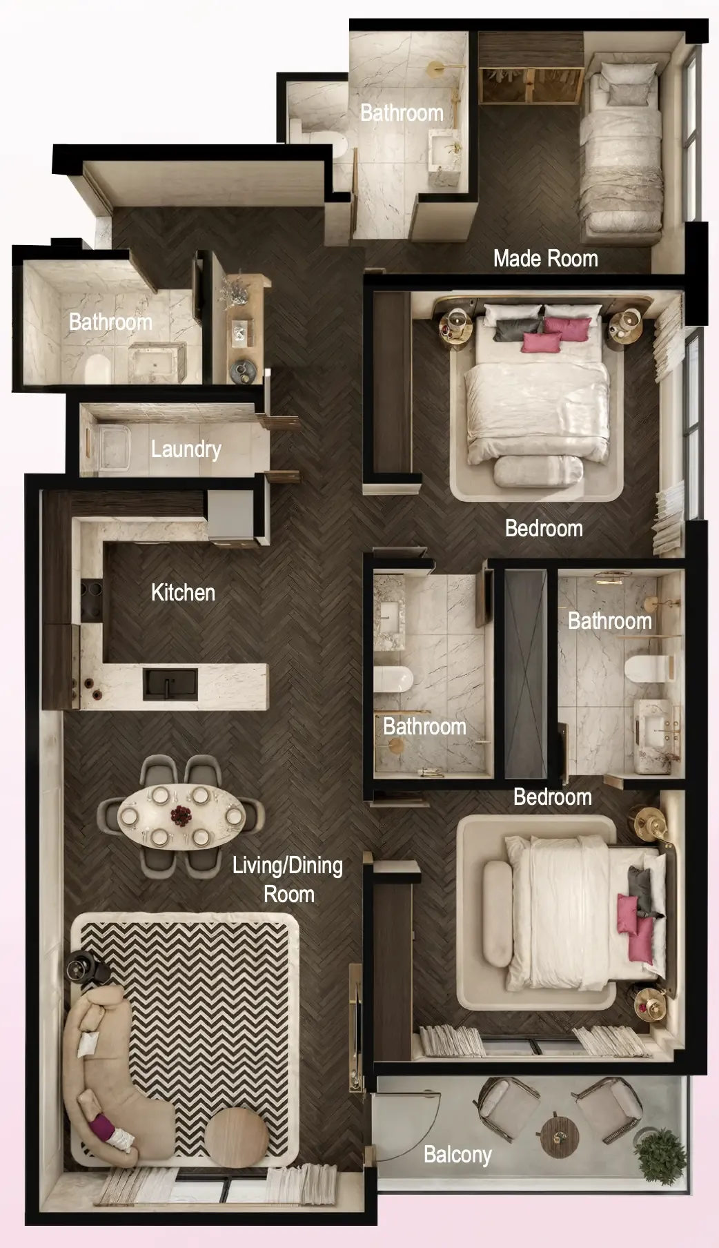 Fauchon Residences 2 bed floor plan, 1,263 sqft