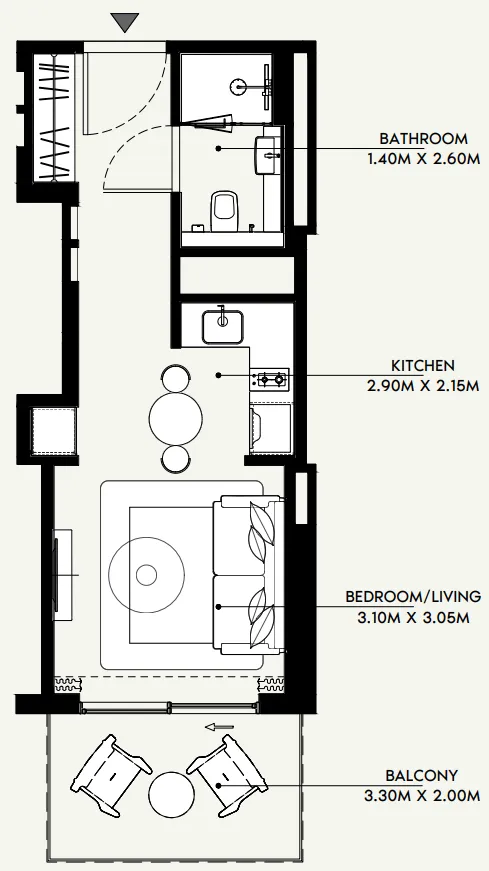 Azizi Venice Studio floor plan, 381 sqft