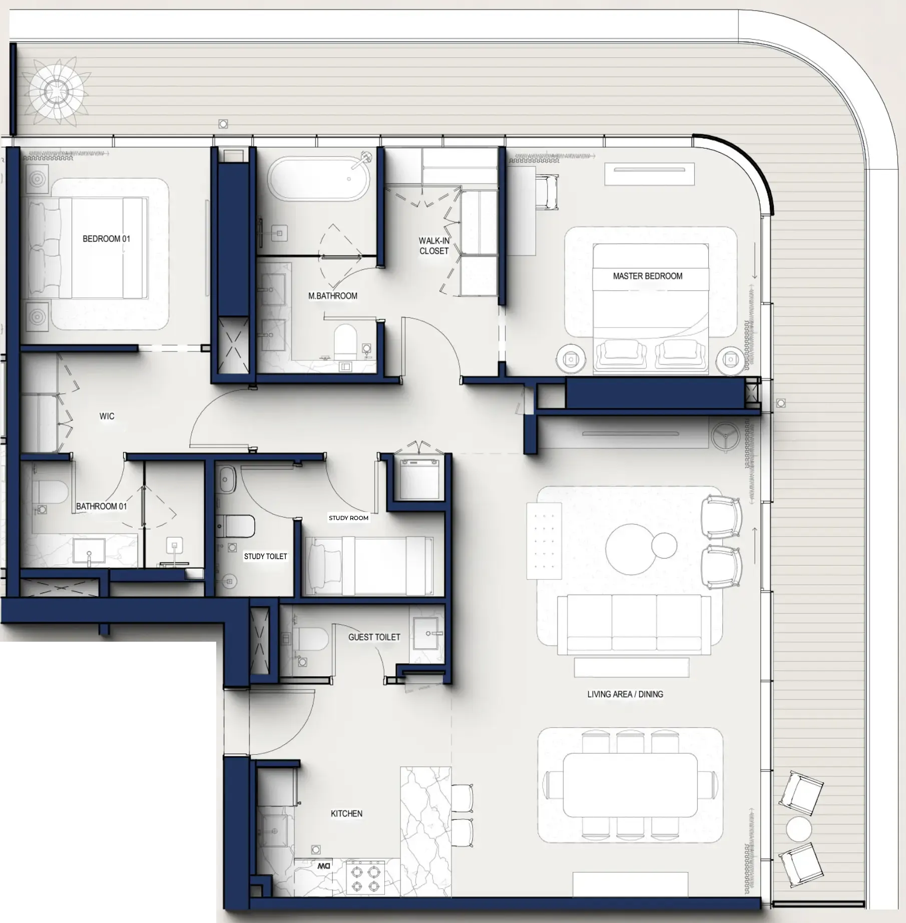 Hilton Residences 2 bed floor plan, 1,725 sqft