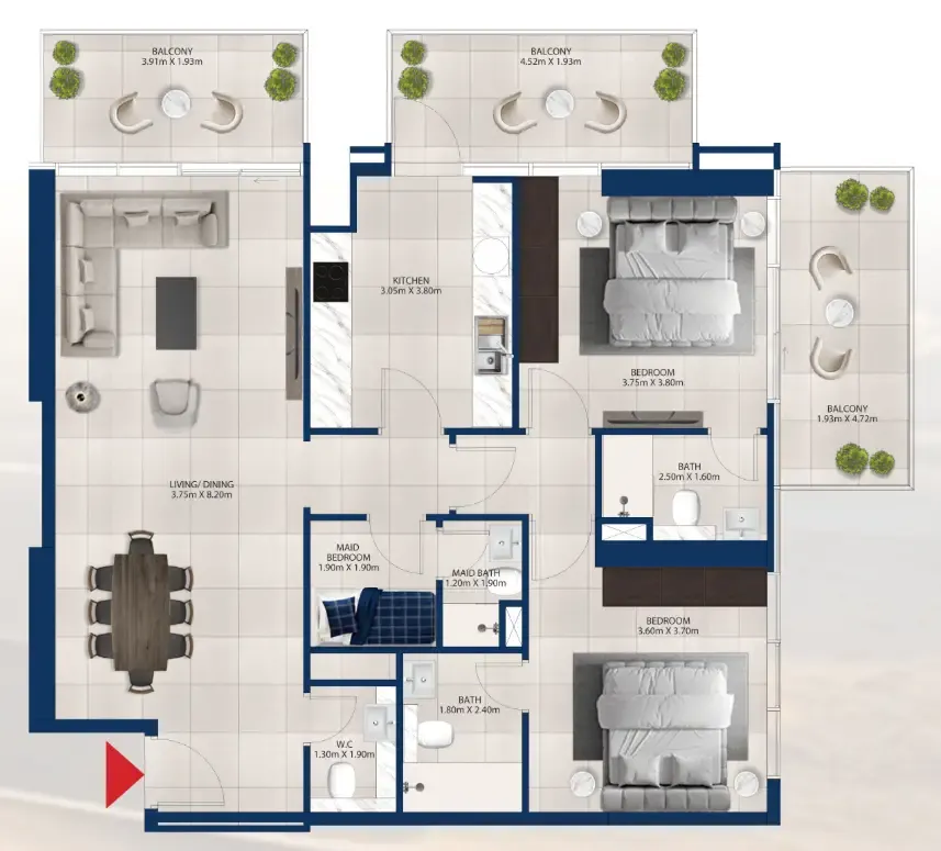 Al Vista 2 bed floor plan, 1,416 sqft