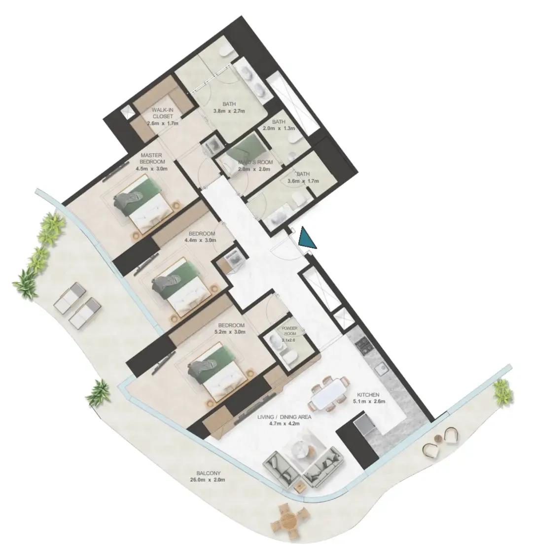 Oystra 3 bed floor plan, 2,207 sqft
