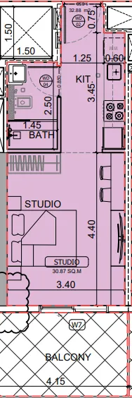 Binghatti Skyhall Studio floor plan, 424 sqft