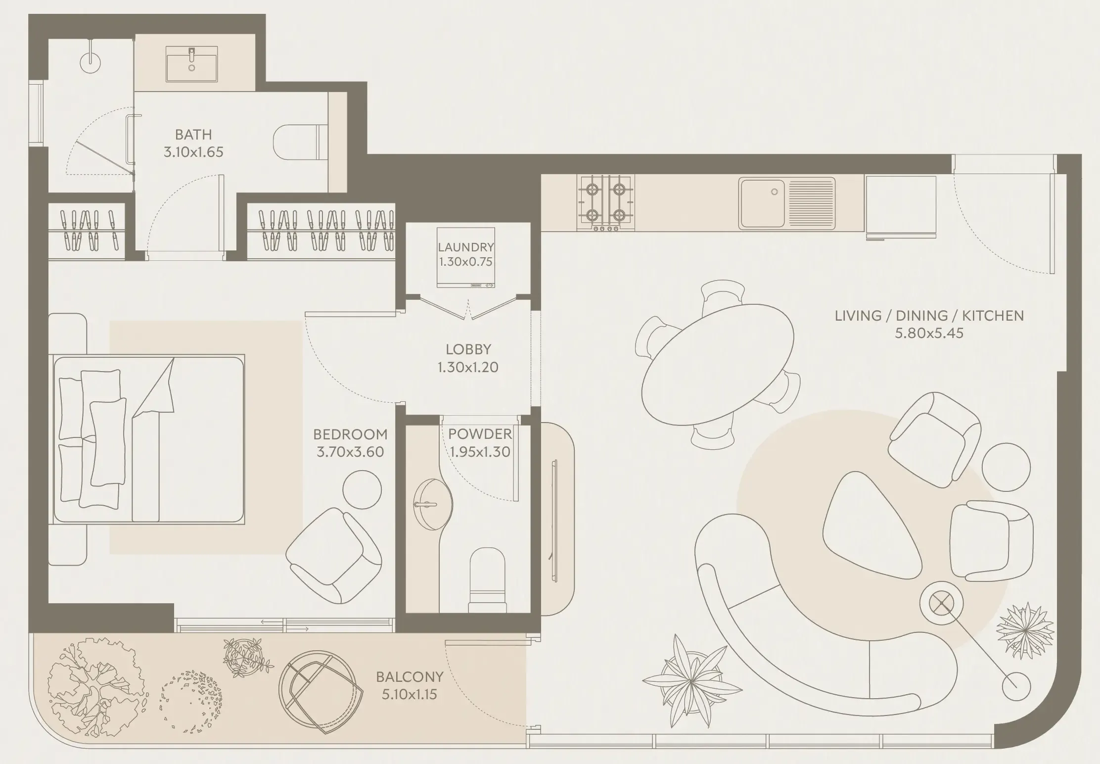 Symphony by Chaimaa 1 bed floor plan, 729 sqft