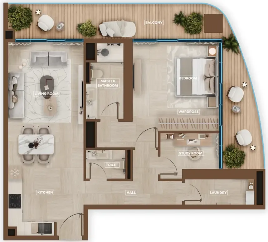 Sky Hills Astra 1 bed floor plan, 1,080 – 1,084 sqft