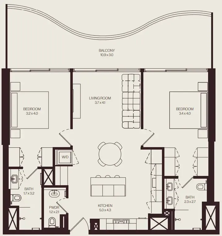 The Weave – Al Ghurair 2 bed floor plan, 1,270 sqft