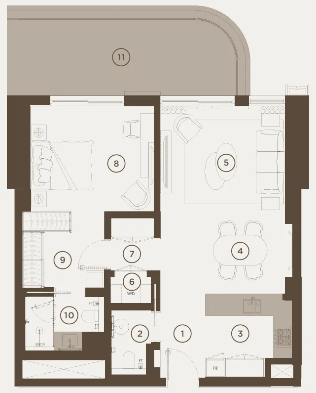 Rixos Al Reem Residences 1 bed floor plan, 954 sqft