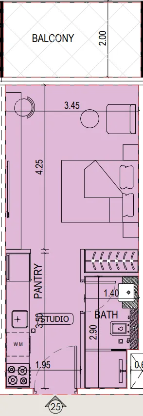 Binghatti Sky Terraces Studio floor plan, 391 sqft
