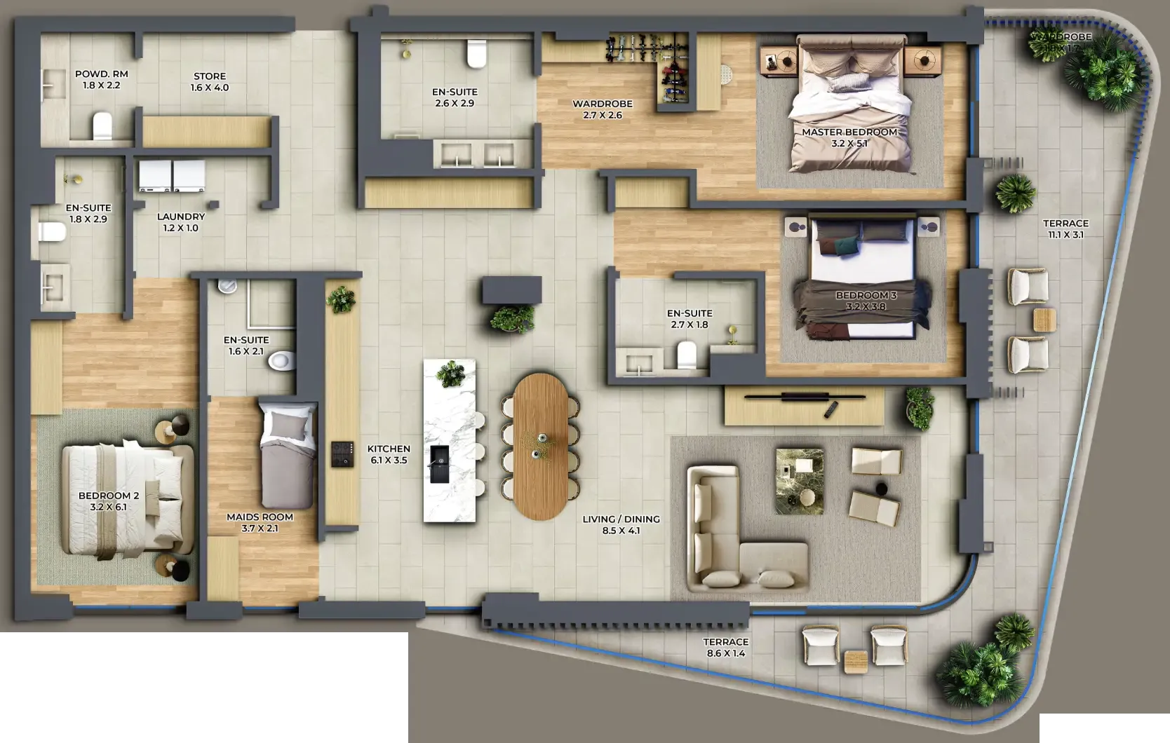 The Cape 3 bed floor plan, 2,677 sqft