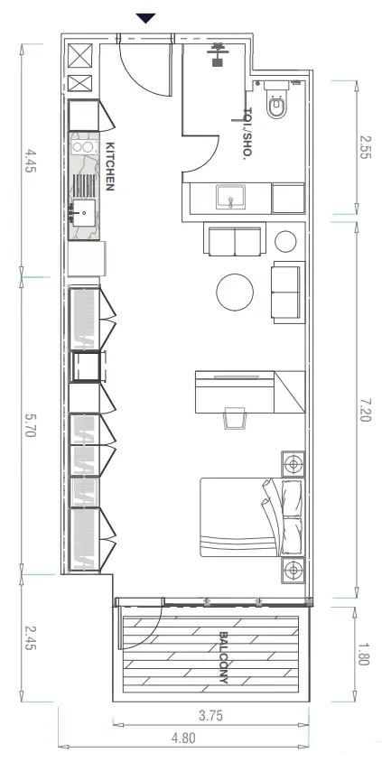 MBL Signature Studio floor plan, 636 sqft