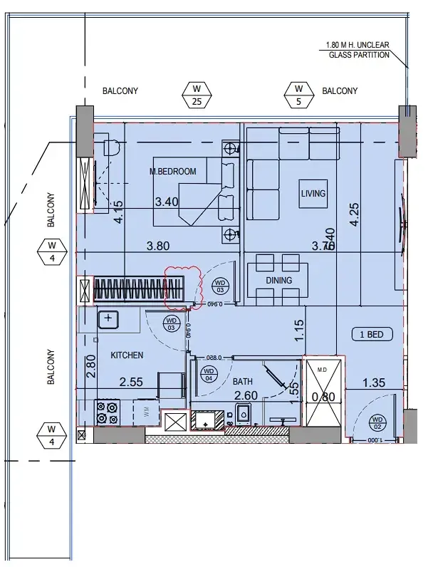 Binghatti HillCrest 1 bed floor plan, 1,008 sqft