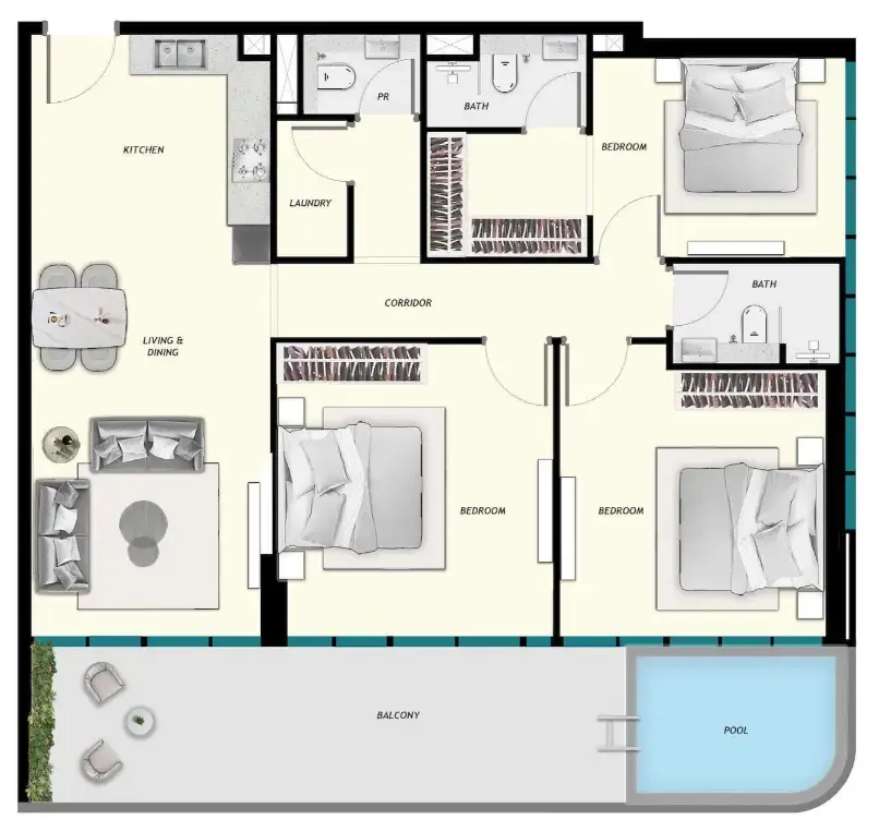 Samana Ibiza 3 bed floor plan, 1,543 sqft