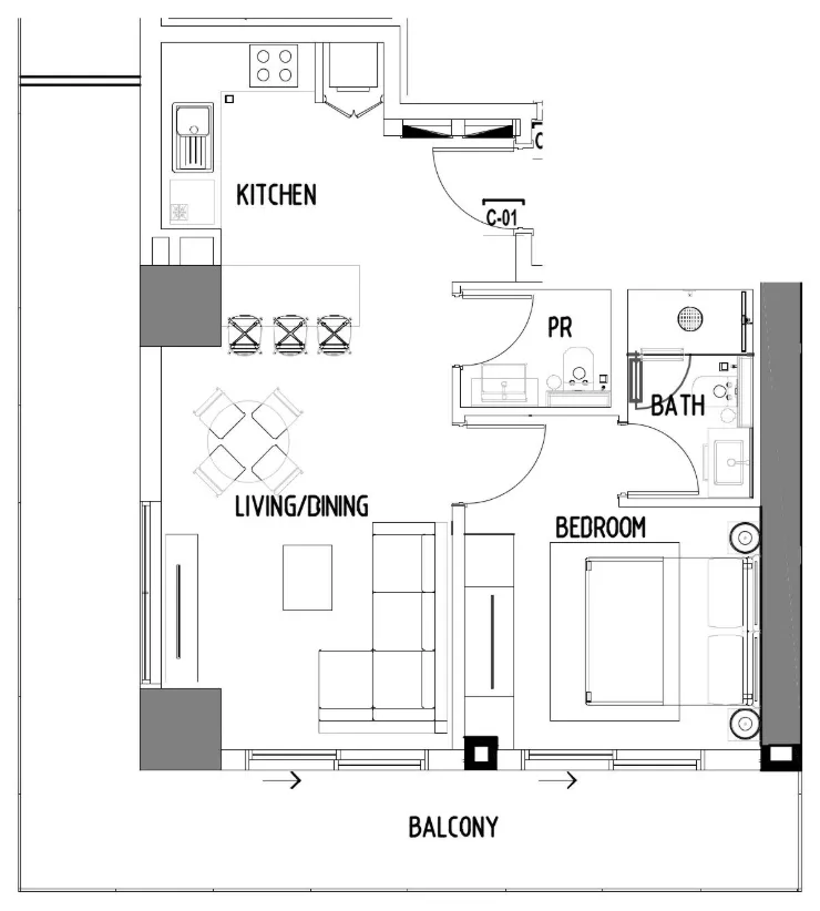 Chelsea Residences 1 Tower C 1 bed floor plan, 921 – 925 sqft
