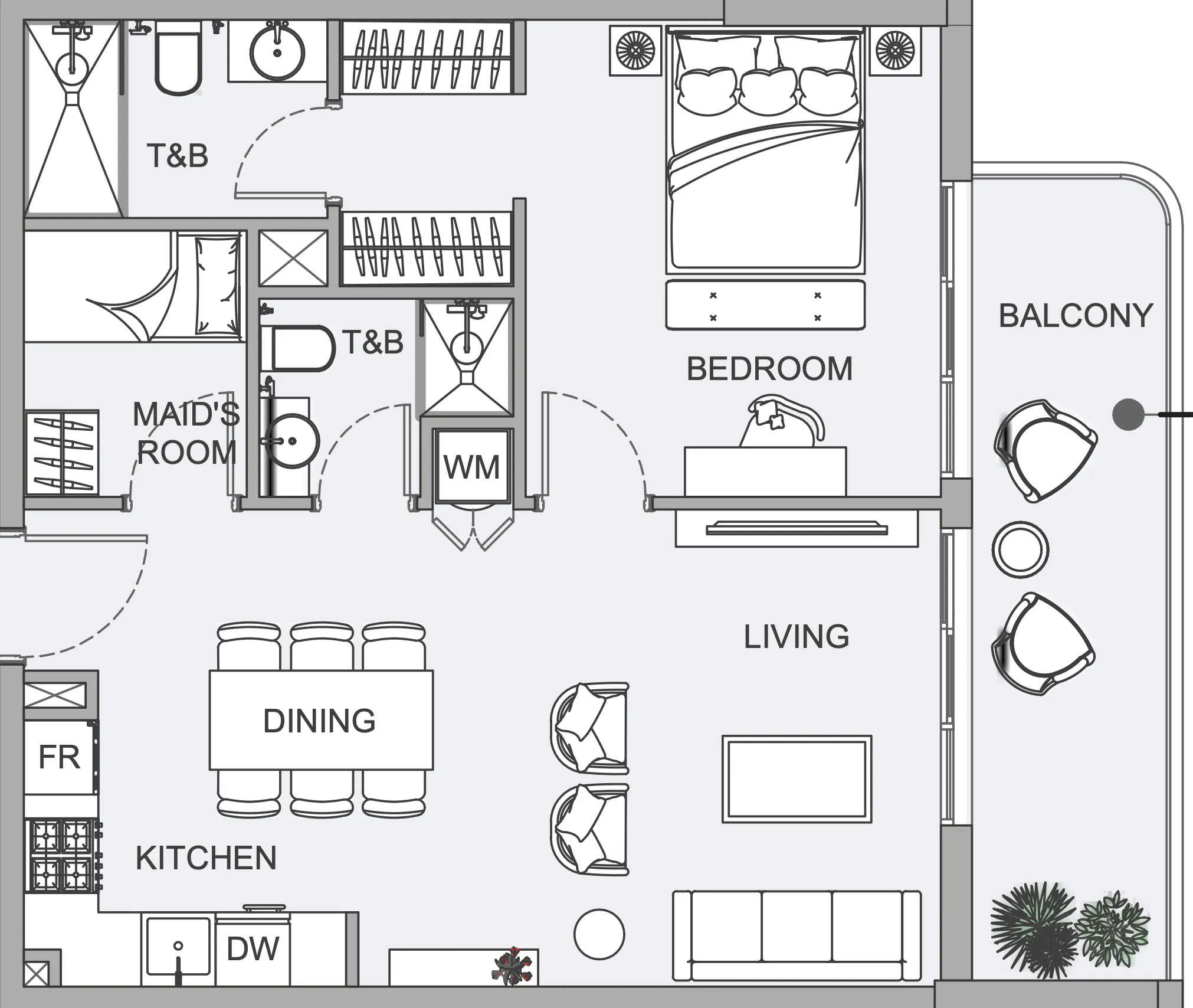 TETR1S Tower 1 bed floor plan, 787 sqft