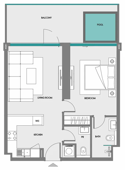 Samana Boulevard Heights 1 bed floor plan, 762 – 772 sqft