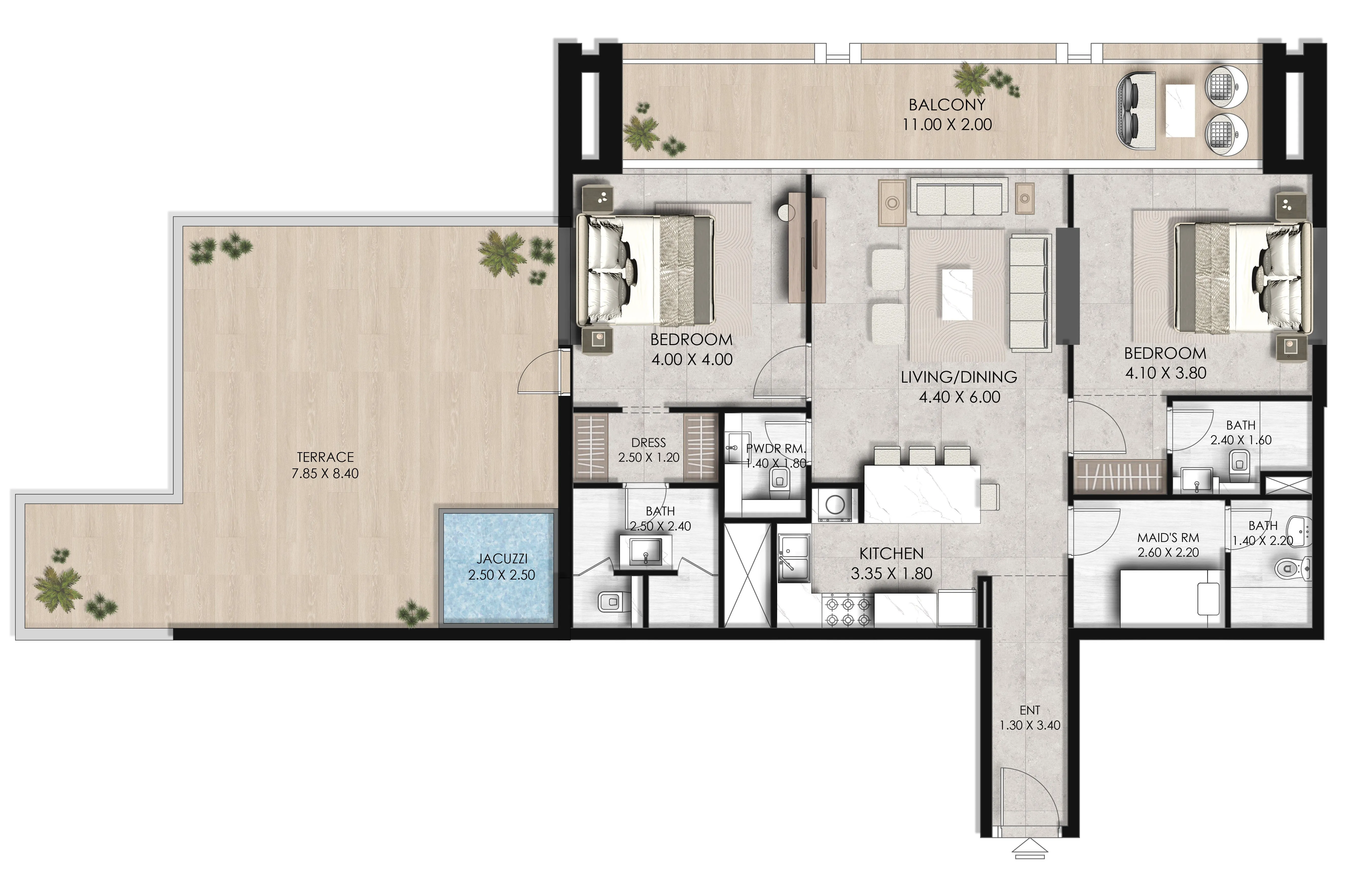 Fairway Residences 2 bed floor plan, 2,233 sqft