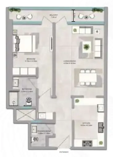 Amwaj Tower 1 bed floor plan, 1,180 sqft