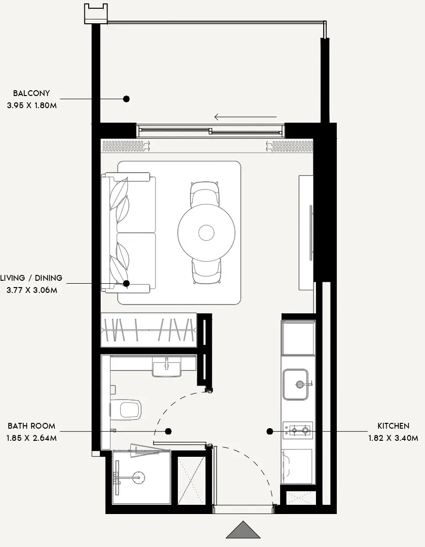 Azizi Venice Studio floor plan, 356 sqft