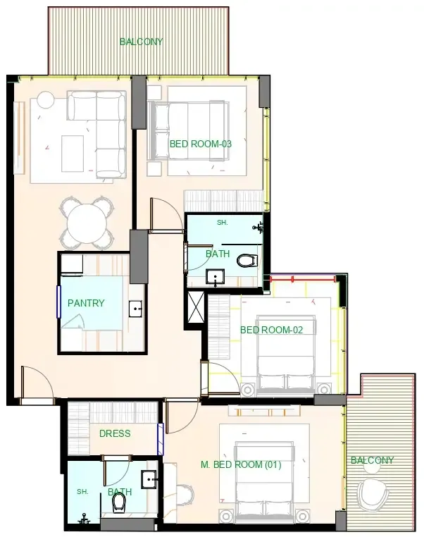Playa Viva 3 bed floor plan, 1,233 – 1,504 sqft