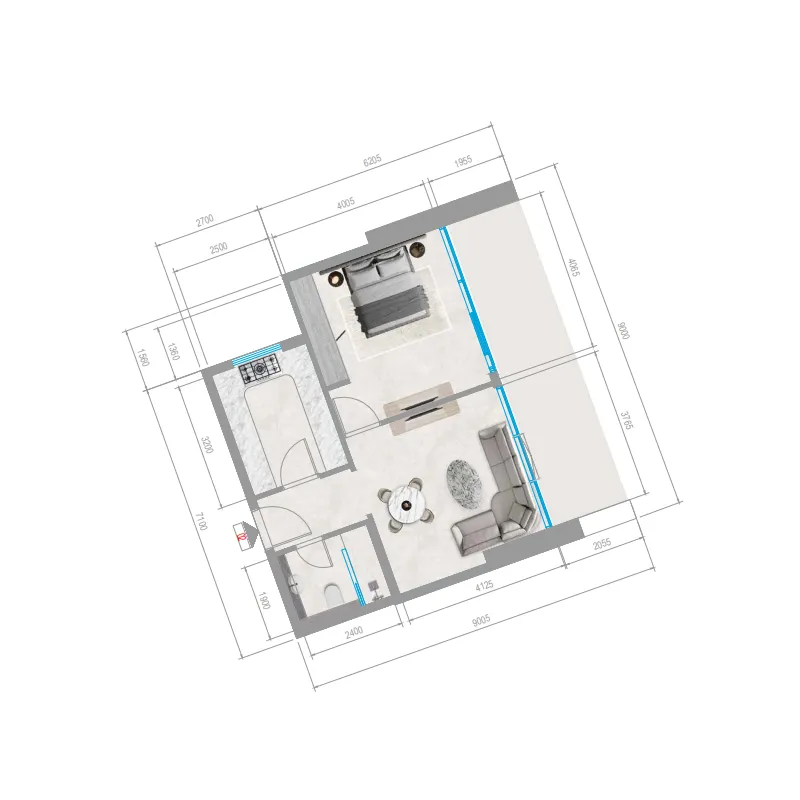 Orchid Towers Phase 1 1 bed floor plan, 735 sqft