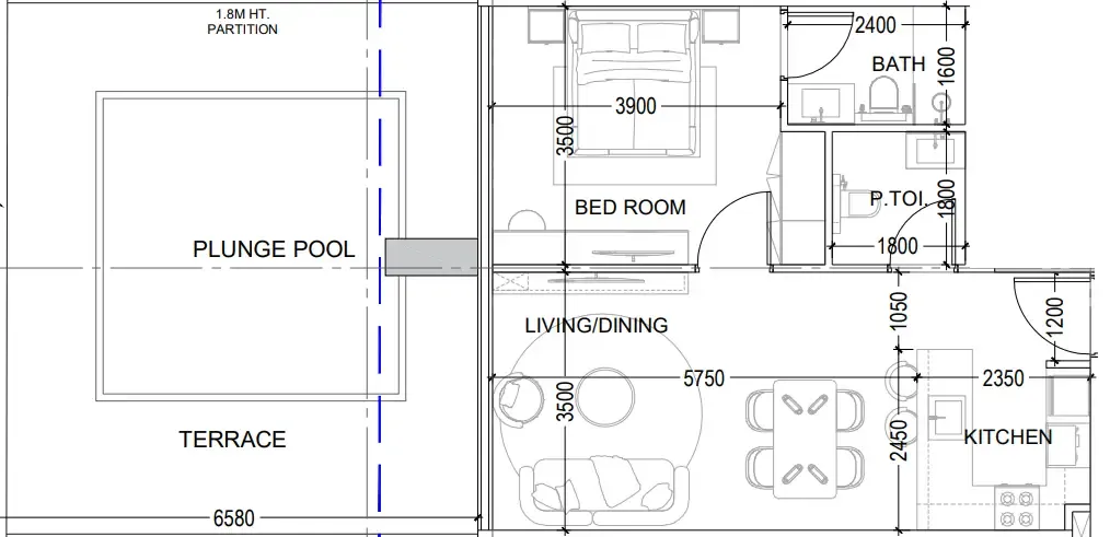 Al Haseen Residences 6 1 bed floor plan, 1,099 sqft