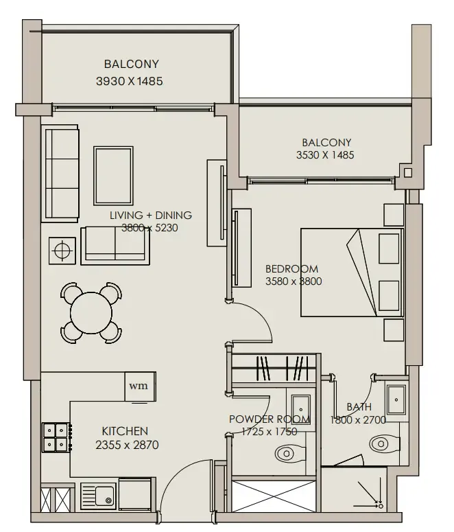 Nirvana Residences 1 1 bed floor plan, 748 sqft