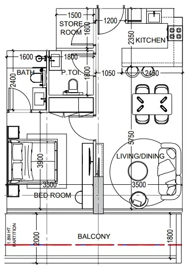 Al Haseen Residences 6 1 bed floor plan, 759 sqft