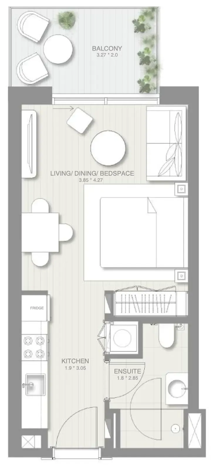 Sol Levante Studio floor plan, 420 sqft