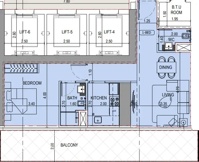 Binghatti Sky Terraces 1 bed floor plan, 934 sqft