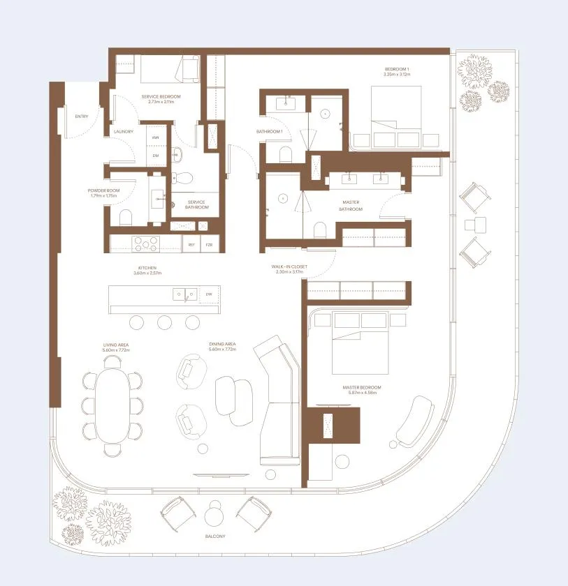 Dubai Harbour Residence 2 bed floor plan, 2,692 sqft