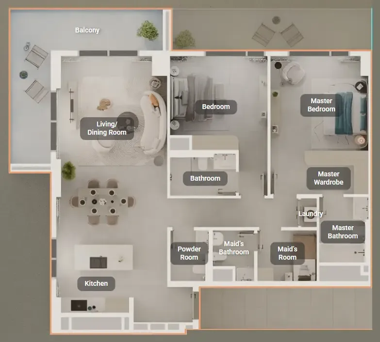 Tara Park 2 bed floor plan, 1,537 sqft