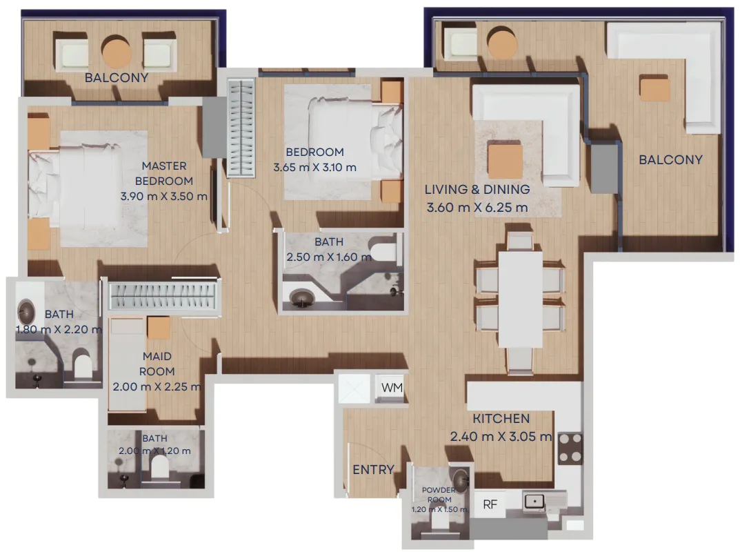 Manam Pearl 2 bed floor plan, 1,246 sqft