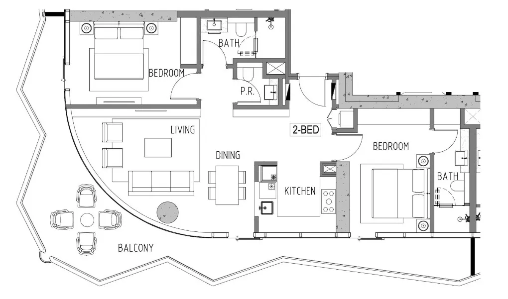 Volta 2 bed floor plan, 1,442 sqft