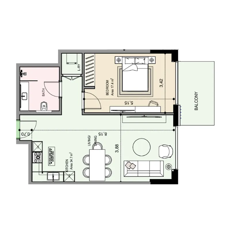 Edgewater Residences 1, 2 and 3 1 bed floor plan, 795 sqft